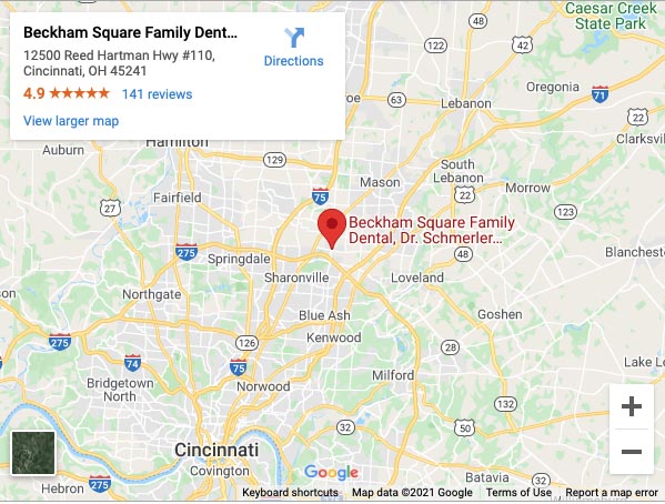 google map of directions to beckham square family dental